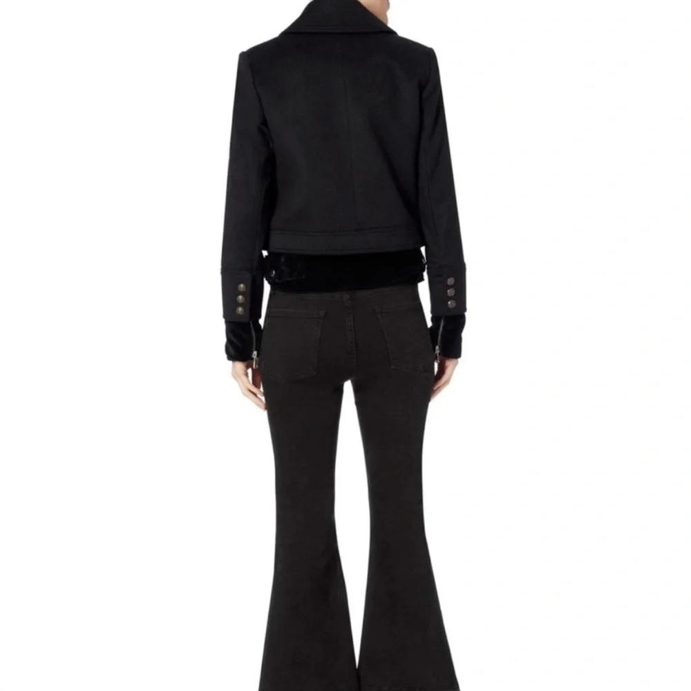 Veronica Beard Black YARA DOUBLE-BREASTED PEA-COAT JACKET with Velvet Hem Size 0 - Picture 3 of 8